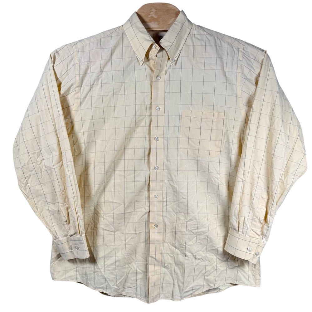 Viyella Mens Button Down Shirt Large Cotton Muted Yellow Plaid‎ Business Dress